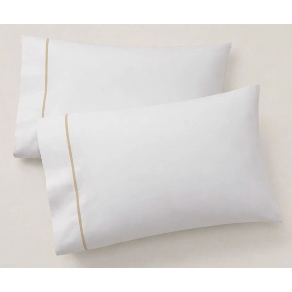 Ralph Lauren Palmer Percale King Pillowcase Set 2 White Sand Dune Organic Cotton